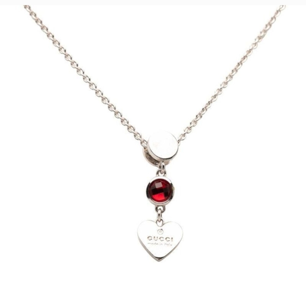Gucci Silver Necklace with Red Heart Pendant